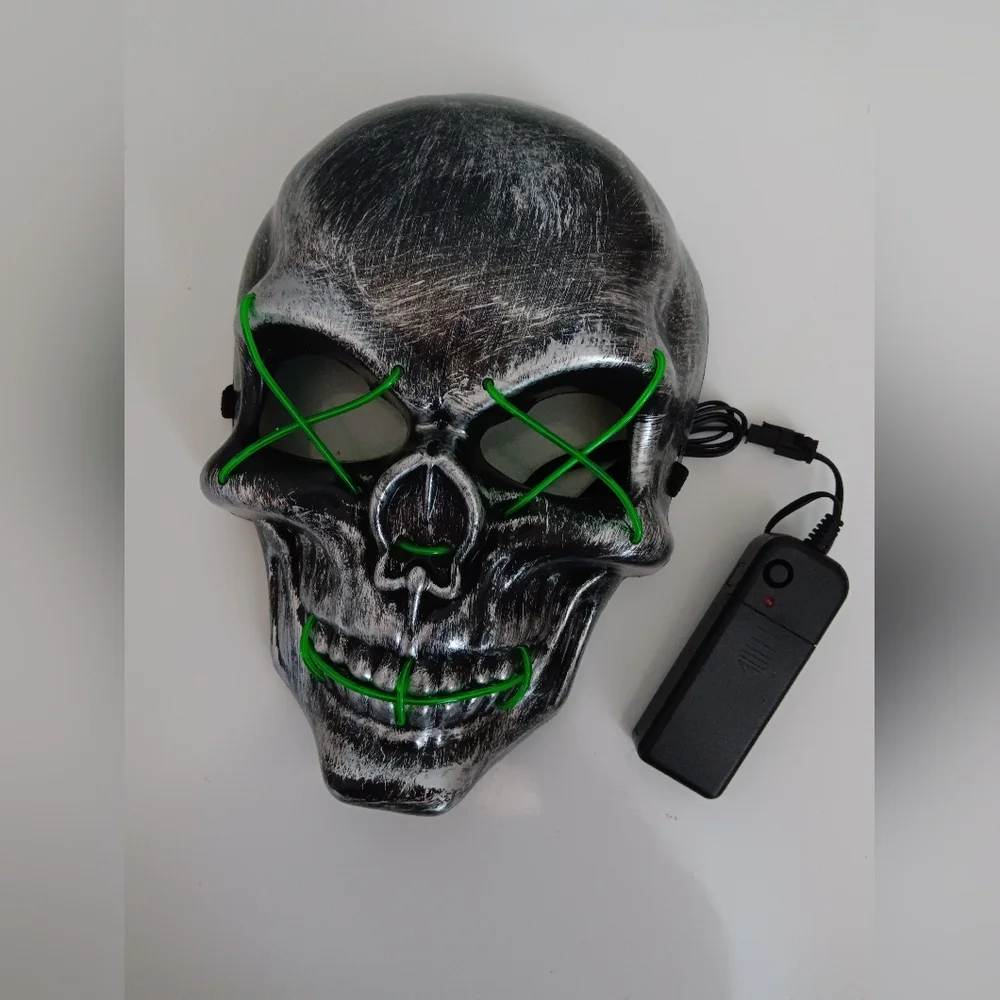 LED Metallic Skull Mask with Green Accents